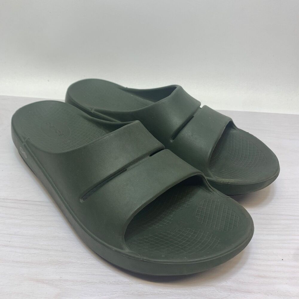 Oofos Ooahh Slide Sandals Mens Size 13 Green Comfort Recovery Relax Shoes
